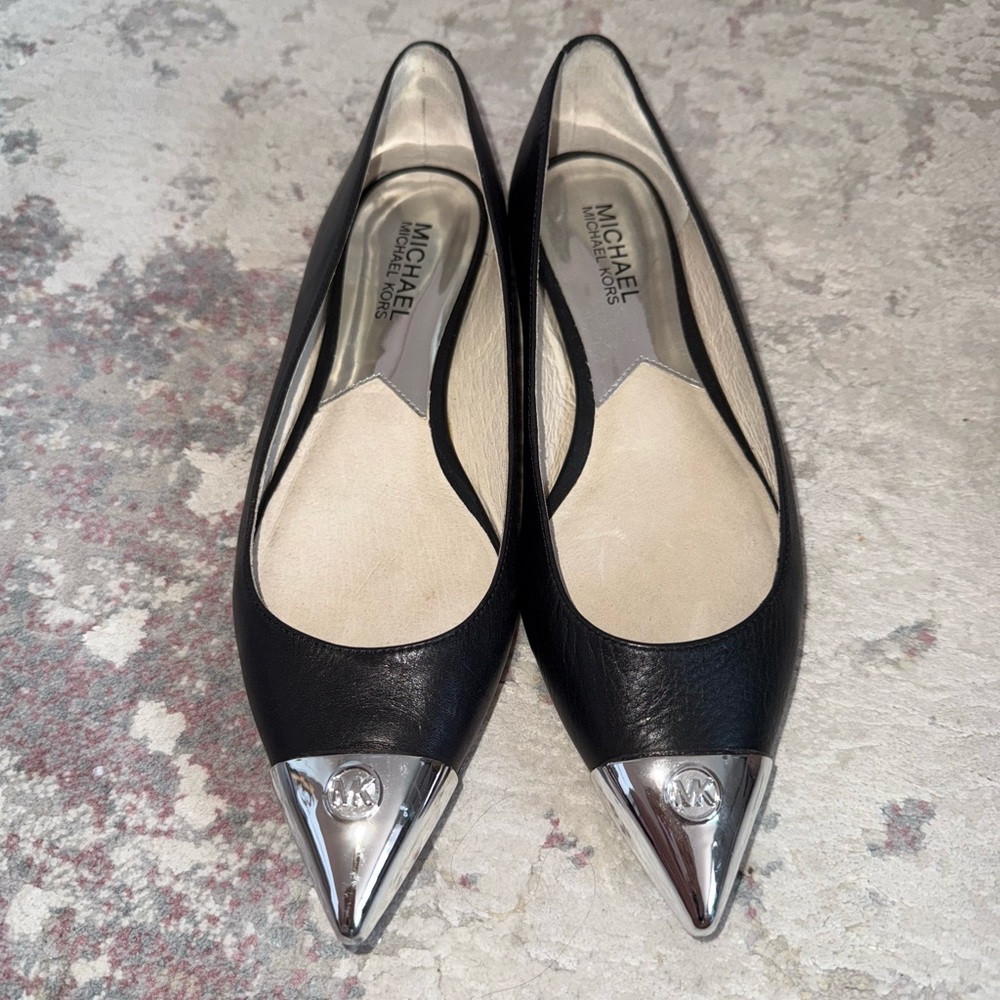 Michael Kors Black and Silver Slingback Flats